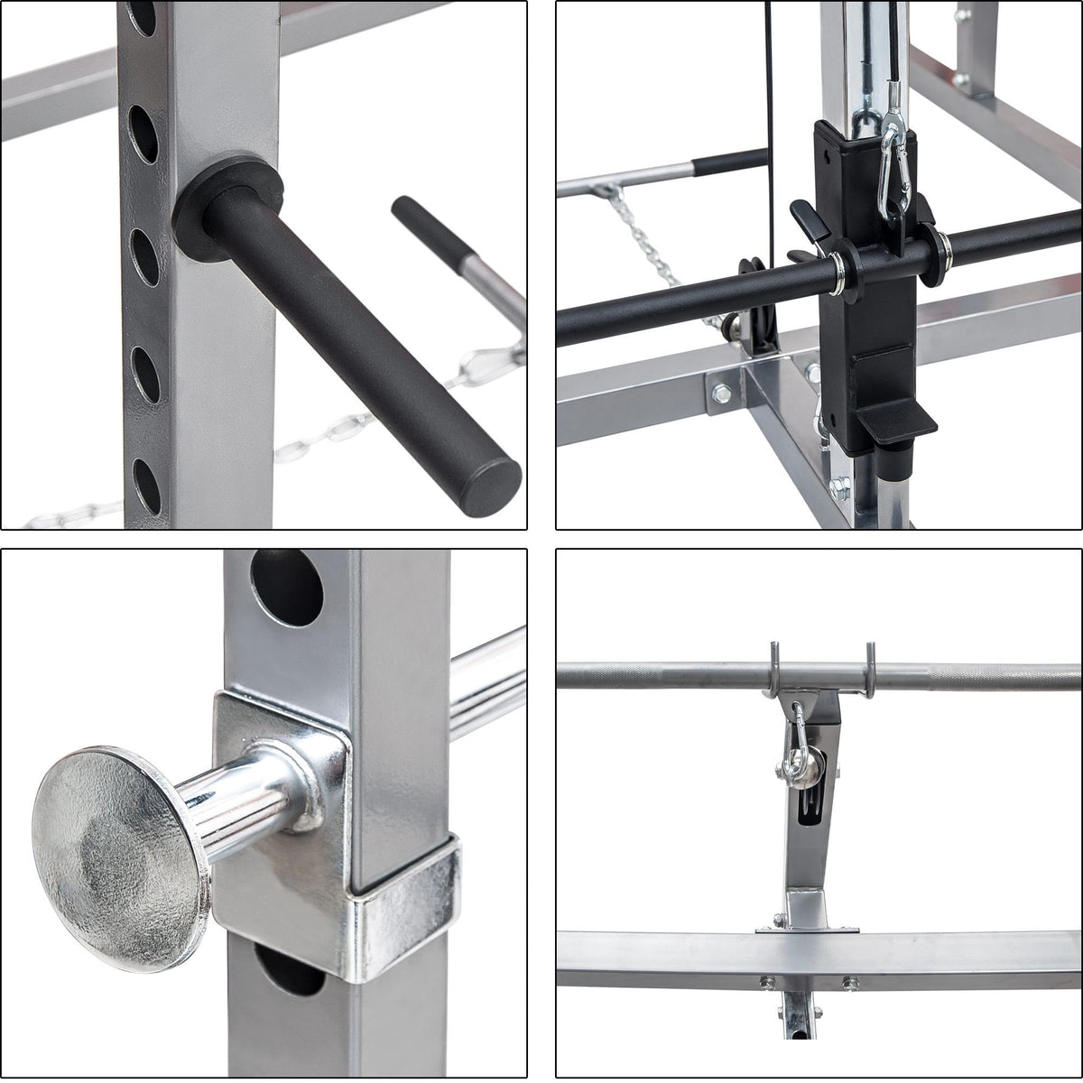 Multi-Function Power Cage, Aukfa Power Squat Rack, Home Gym Exercise Bench Press Weightlifting Workout Station, Solid Steel Chrome Pull Up Bar with Knurled Grips