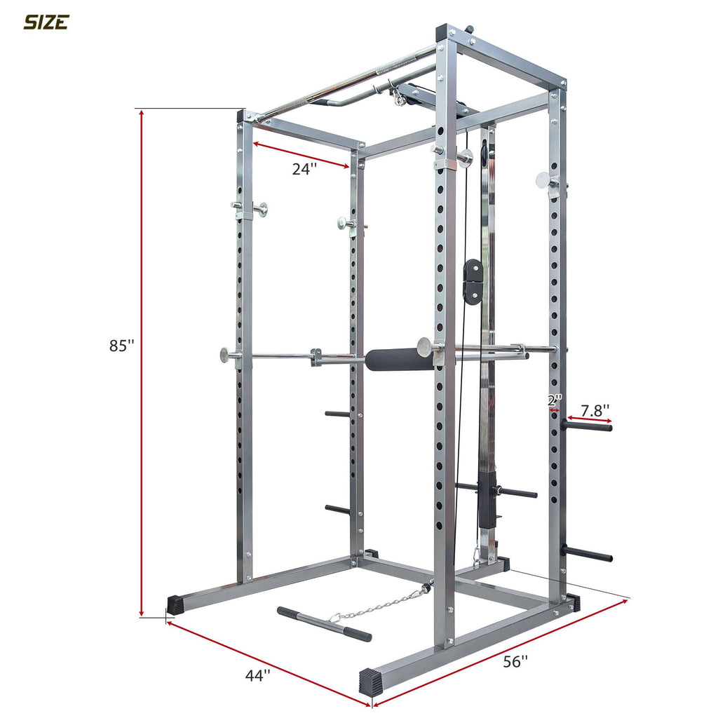 Multi-Function Power Cage, Aukfa Power Squat Rack, Home Gym Exercise Bench Press Weightlifting Workout Station, Solid Steel Chrome Pull Up Bar with Knurled Grips
