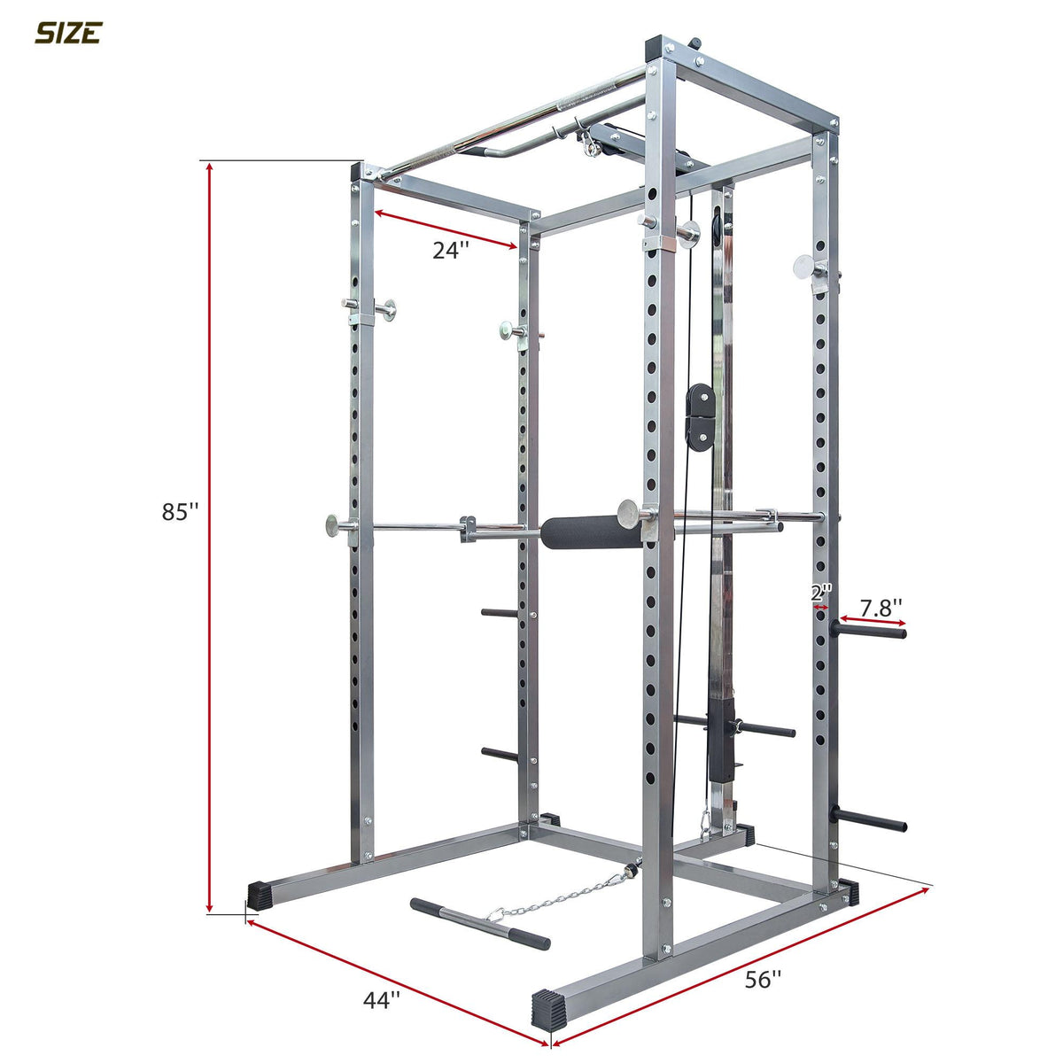 Multi-Function Power Cage, Aukfa Power Squat Rack, Home Gym Exercise Bench Press Weightlifting Workout Station, Solid Steel Chrome Pull Up Bar with Knurled Grips