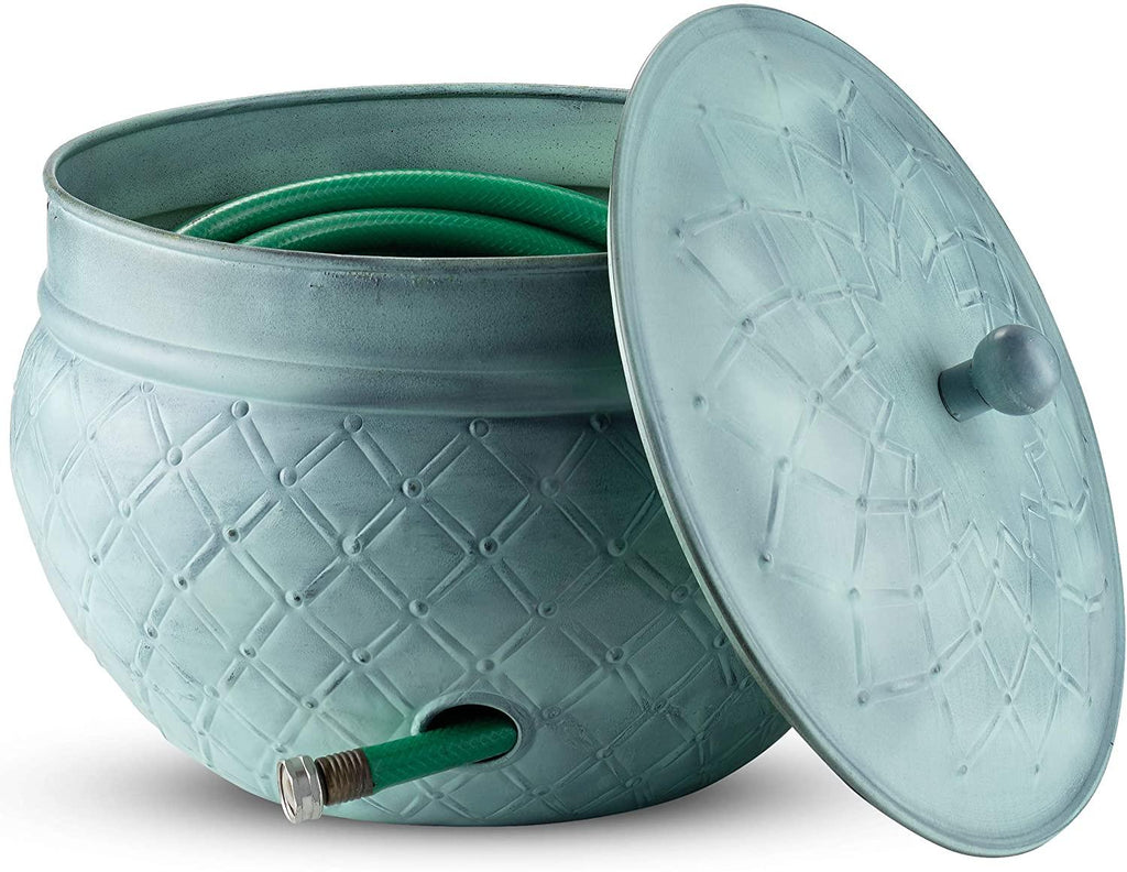 LifeSmart Garden Hose Pot Storage Holder with Copper Accents 16 x 12 Inches (Green)