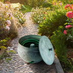 LifeSmart Garden Hose Pot Storage Holder with Copper Accents 16 x 12 Inches (Green)