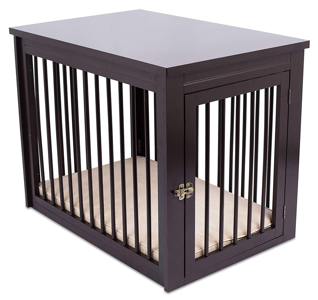 Internet's Best Decorative Dog Kennel with Pet Bed - Wooden Dog House - LarIndoor Pet Crate Side Table - Espresso
