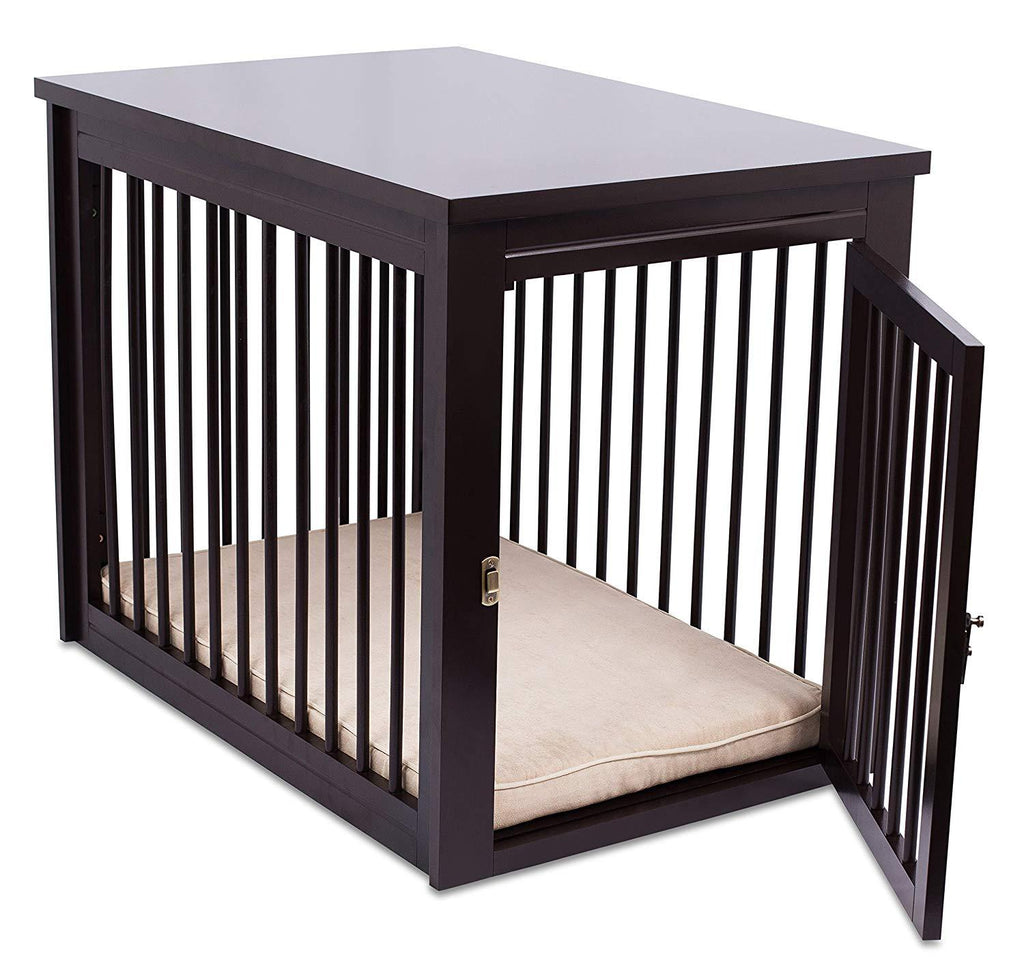 Internet's Best Decorative Dog Kennel with Pet Bed - Wooden Dog House - LarIndoor Pet Crate Side Table - Espresso