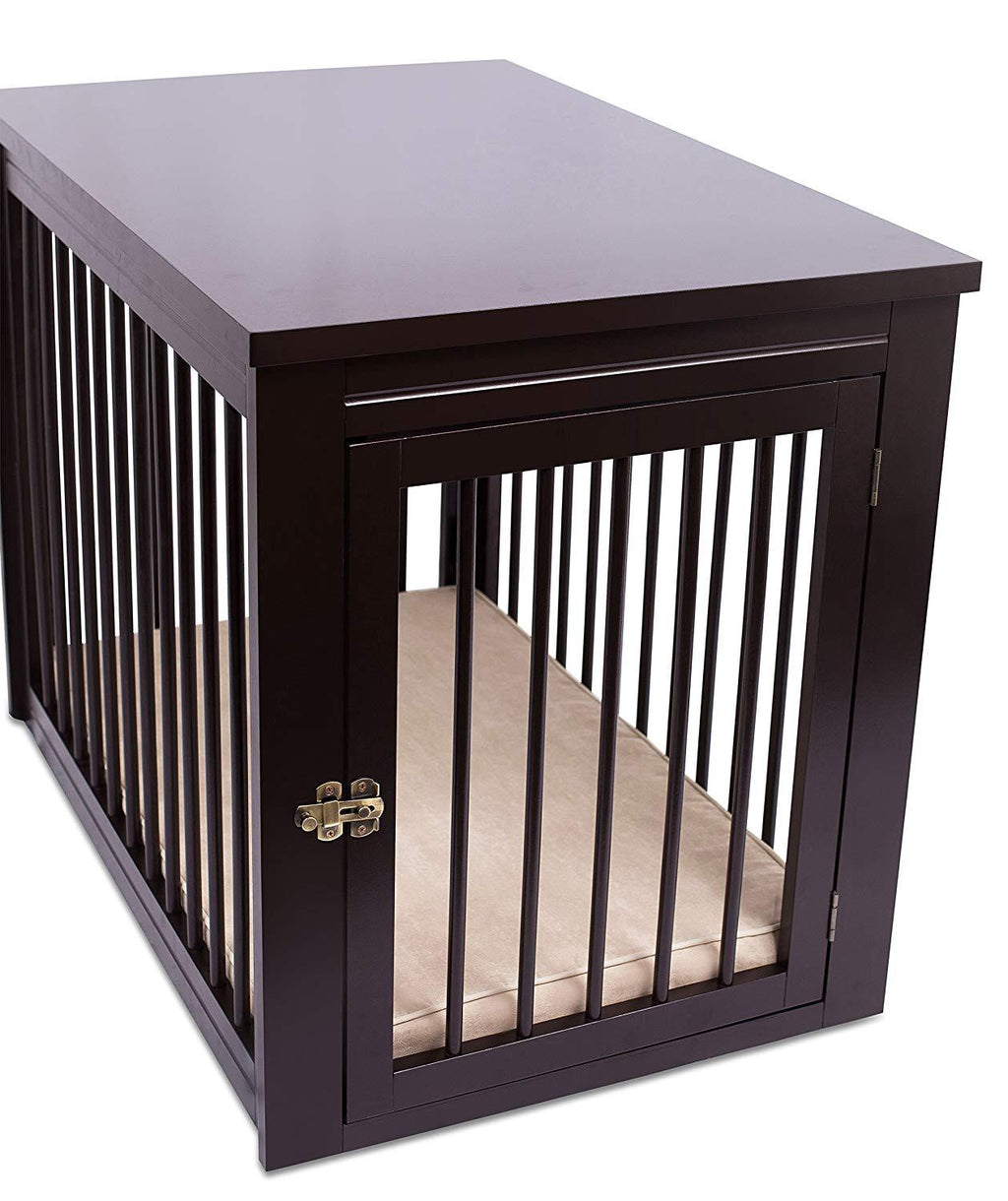 Internet's Best Decorative Dog Kennel with Pet Bed - Wooden Dog House - LarIndoor Pet Crate Side Table - Espresso