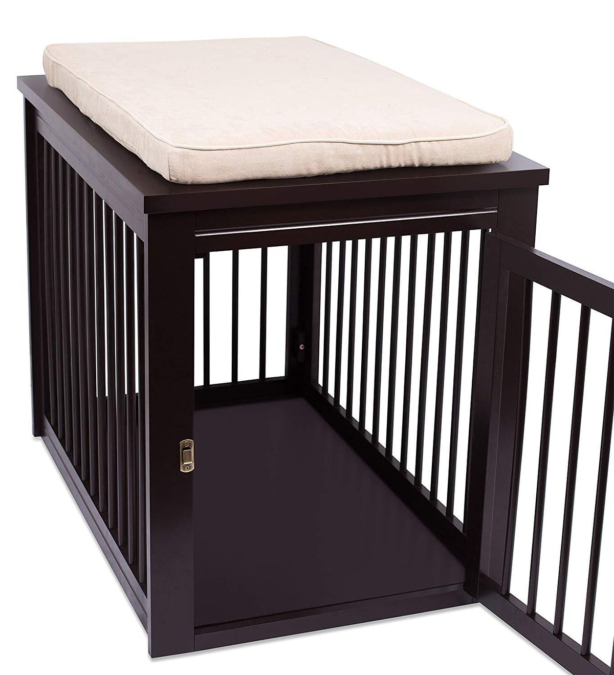 Internet's Best Decorative Dog Kennel with Pet Bed - Wooden Dog House - LarIndoor Pet Crate Side Table - Espresso