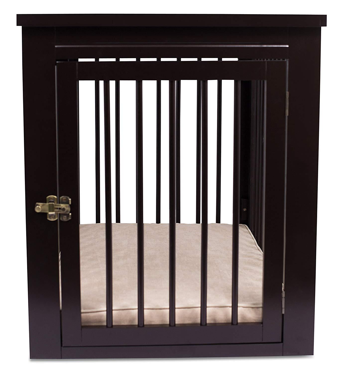 Internet's Best Decorative Dog Kennel with Pet Bed - Wooden Dog House - LarIndoor Pet Crate Side Table - Espresso