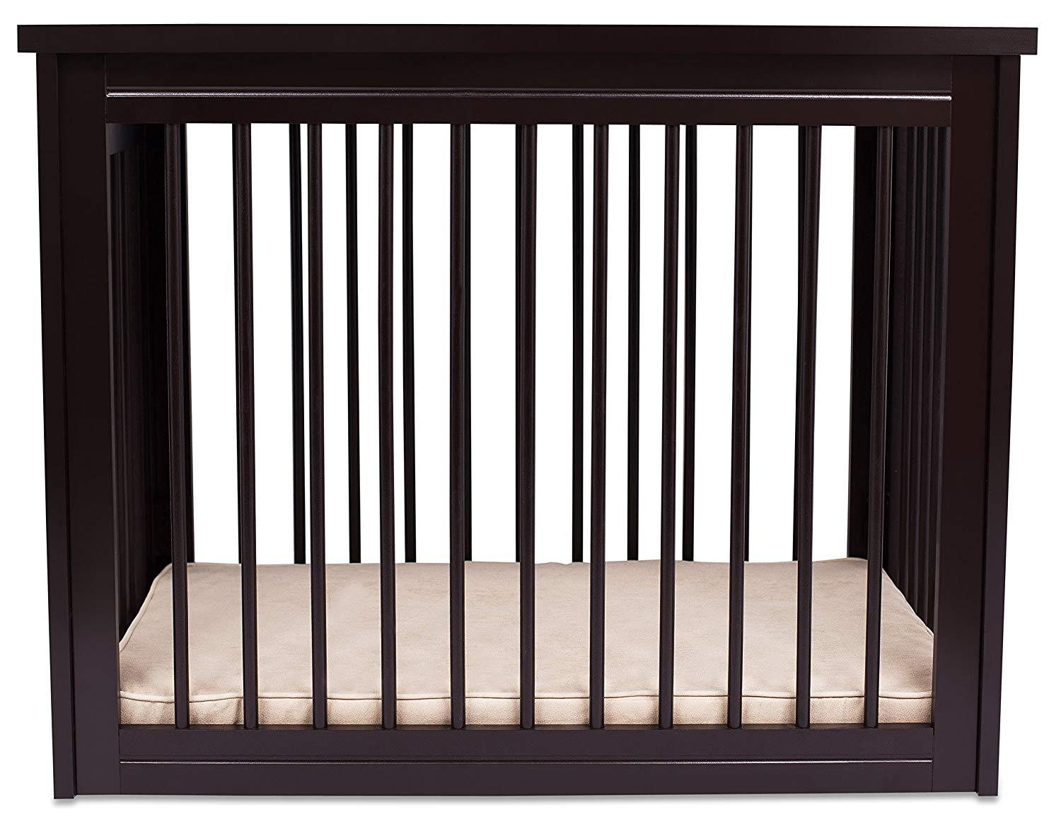 Internet's Best Decorative Dog Kennel with Pet Bed - Wooden Dog House - LarIndoor Pet Crate Side Table - Espresso