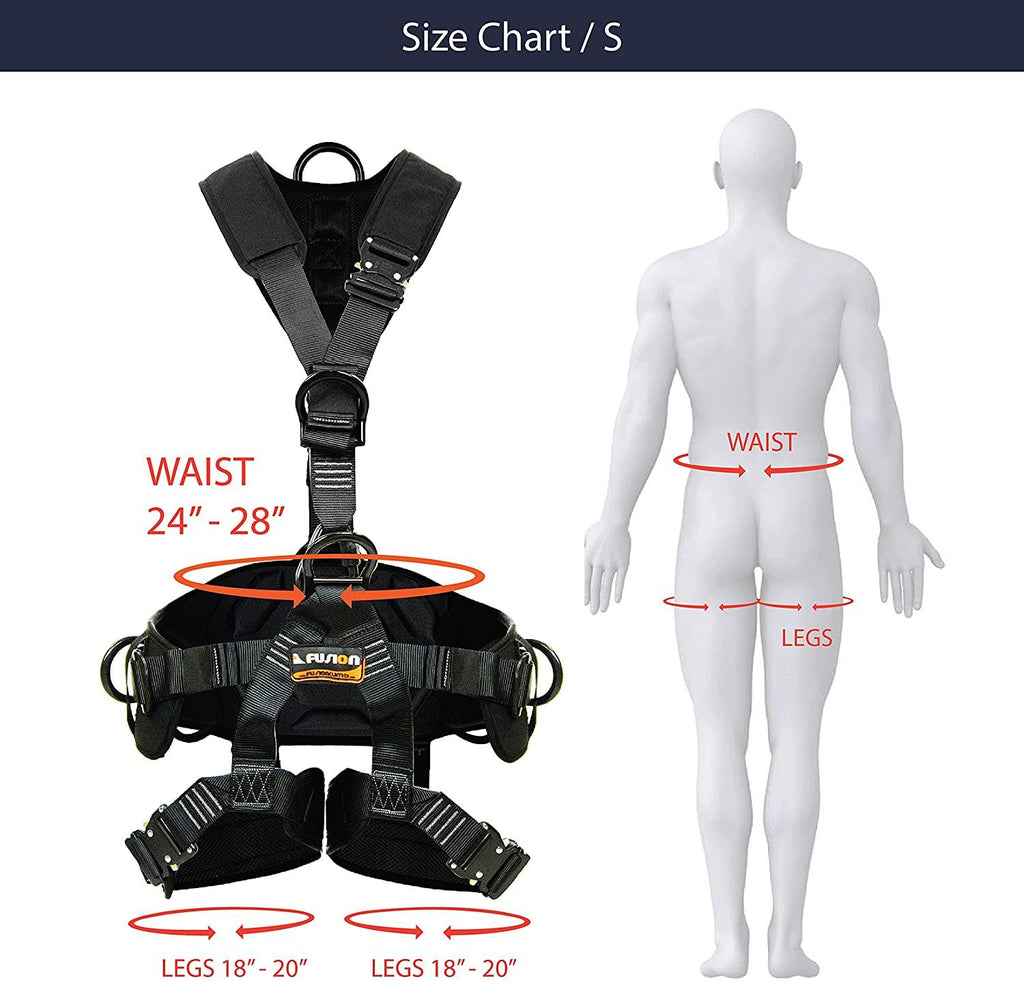 Fusion Climb Tac-Scape Heavy Duty Tactical Full Body Padded Y Style Rescue Harness, Black/Gray, Small (TCH-603-S)