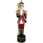 Fraser Hill Farm Indoor/Outdoor Oversized Christmas Decor, 6-Ft. Jeweled Nutcracker Greeter with Staff and 22 Long-Lasting LED Lights