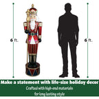 Fraser Hill Farm Indoor/Outdoor Oversized Christmas Decor, 6-Ft. Jeweled Nutcracker Greeter with Staff and 22 Long-Lasting LED Lights