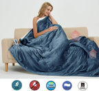 Electric Blanket Washable with Dual Controllers, Heated Sherpa &amp; Reversible Flannel Warm Blanket Throw, Oversized Fast Heating with 10 Settings/Safety 10 Hours Auto-Off(100X90'' Navy Blue)