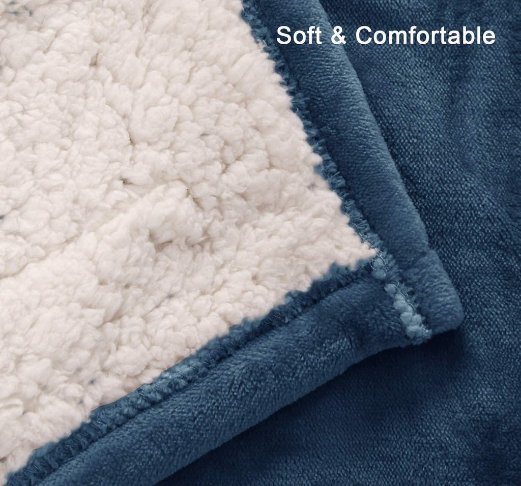 Electric Blanket Washable with Dual Controllers, Heated Sherpa &amp; Reversible Flannel Warm Blanket Throw, Oversized Fast Heating with 10 Settings/Safety 10 Hours Auto-Off(100X90'' Navy Blue)