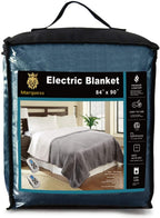 Electric Blanket Washable with Dual Controllers, Heated Sherpa &amp; Reversible Flannel Warm Blanket Throw, Oversized Fast Heating with 10 Settings/Safety 10 Hours Auto-Off(100X90'' Navy Blue)