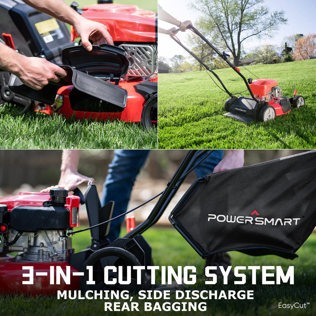 EasyCut 18-Inch 144cc Push Gas Lawn Mower, 3-in-1 Mulch/Bag/Side Discharge, Steel Deck, 6 Height Adjustment