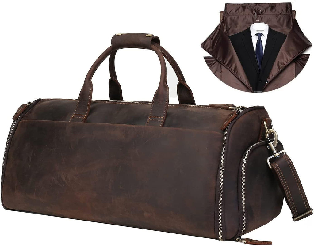 Carry On Garment Bag, UBANT Convertible Garment Bag with Shoes Compartment  Full Grain Leather Travel Weekender Overnight Large Duffel Bag 2 in 1 Hanging Suitcase Suit Travel Bags for Men
