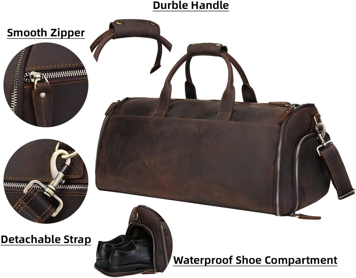 Carry On Garment Bag, UBANT Convertible Garment Bag with Shoes Compartment  Full Grain Leather Travel Weekender Overnight Large Duffel Bag 2 in 1 Hanging Suitcase Suit Travel Bags for Men
