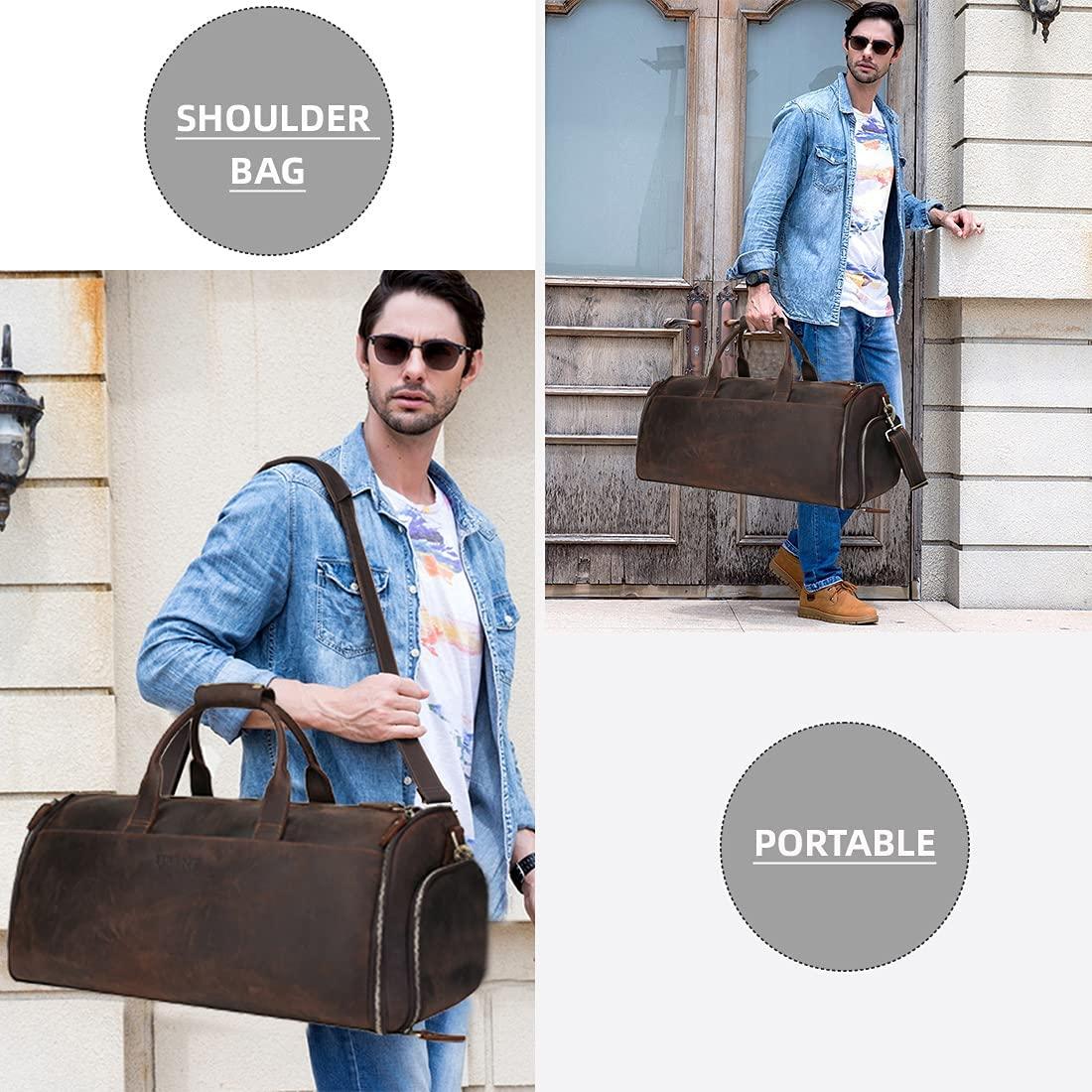 Carry On Garment Bag, UBANT Convertible Garment Bag with Shoes Compartment  Full Grain Leather Travel Weekender Overnight Large Duffel Bag 2 in 1 Hanging Suitcase Suit Travel Bags for Men