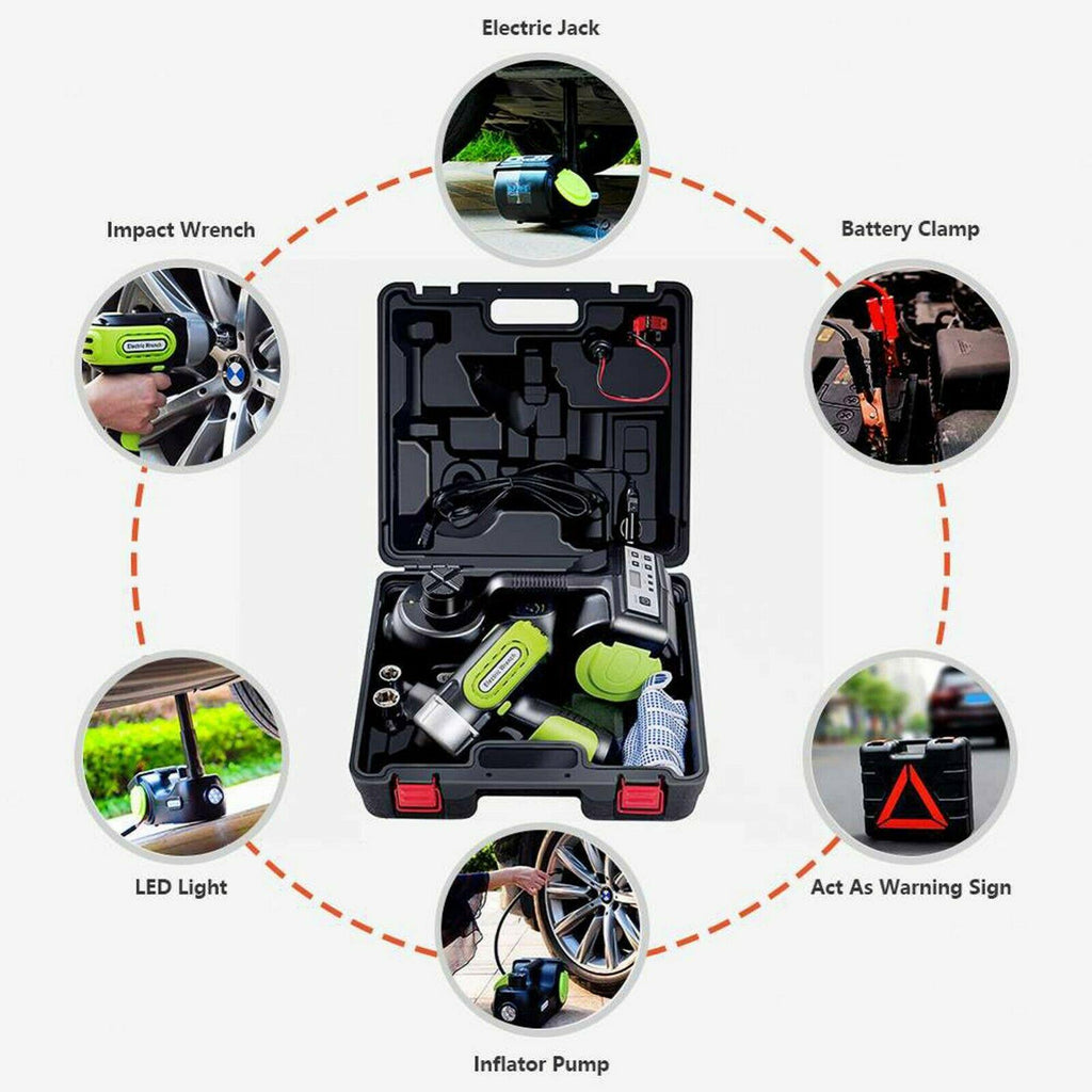 Electric Hydraulic Floor Jack 5 Ton 12V DC Car Jack Lift Impact Wrench Tool Kits