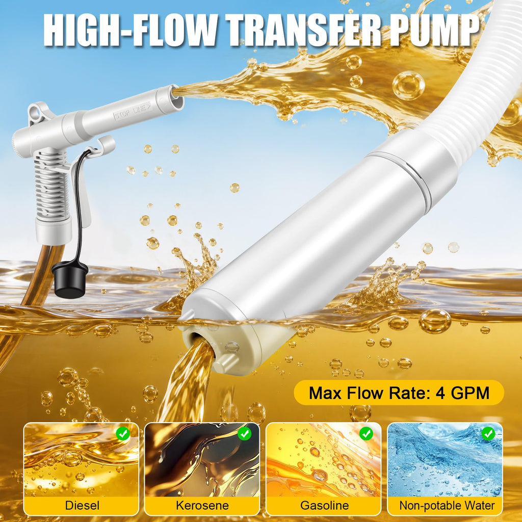 4 GPM Cordless Fuel Transfer Pump for  18V Battery | Auto Shut-Off, Leak-Proof, for Gasoline Diesel, 4 Thread Adapters, 51-Inch Hose, for Lawn Mower, Boat, Car, Tool Only