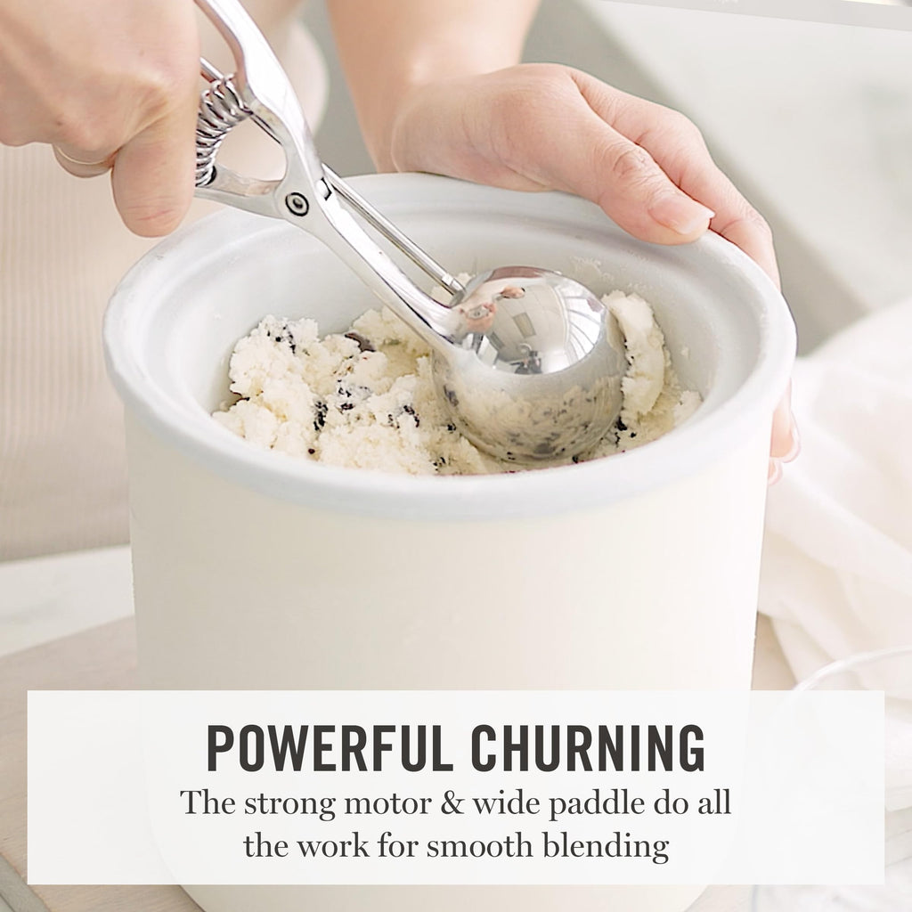 Ice Cream Maker, 2 Quart Double-Insulated Freezer Bowl, Sorbet & Frozen Yogurt, Ready in 20 Minutes, Mix-Ins Chute, Easy to Clean, Linen Cream