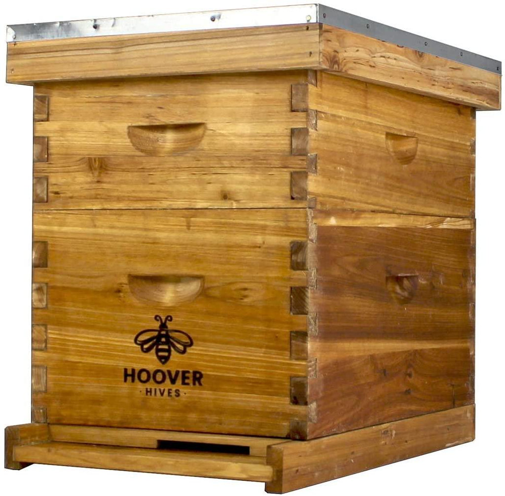 hoover hives 8 frame langstroth beehive dipped in 100% beeswax includes wooden frames &amp; waxed foundations (1 deep box, 1 medium box)