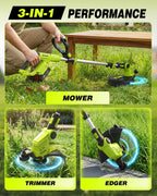Cordless Weed Wacker,3-in-1 Weed Cutter with Auto Line Feed, 12-in Cordless Lawn Mower Grass Trimmer&amp;Edger Lawn&amp;Mower Tool with 2 Batteries for Yard, Garden,Wireless Weed Eater with 2 Lines