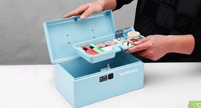 10.8" Mini Metal Tool Box with Removable Tray | Steel Toolbox, One-Button Latch, PP Handle, Removable Tray, Portable Storage, Home and Workshop Organization