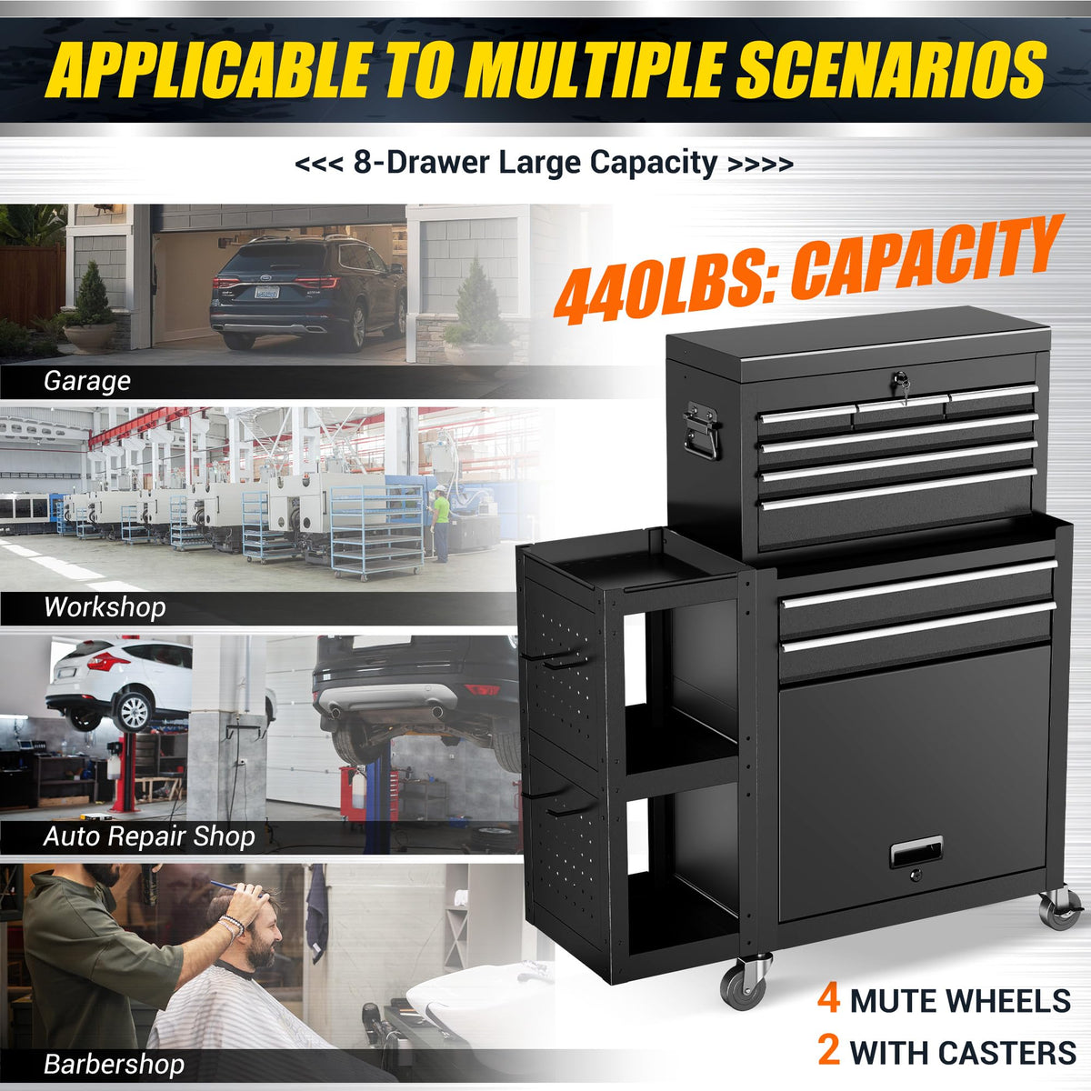 8 Drawer Tool Chest with Wheels, Exclusive 3-In-1 Tool Box Combo with Removable 4-Tire Utility Cart, LocMechanic Tool Cart with Liner for Warehouse, Workshop, 35”W x 13”D x 43”H -2026 Upgrade