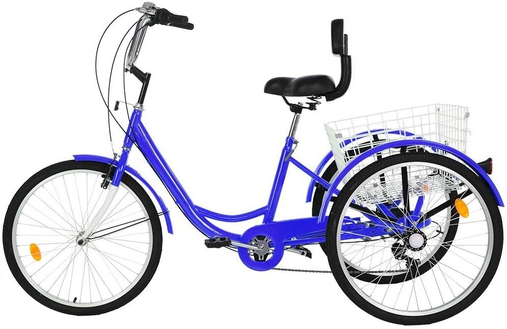 Adult Tricycles 7 Speed, Adult Trikes, Three Wheel Cruiser Bike Bicycle with 24-Inch Wheels and LarShopping Basket for Women, Seniors, Men