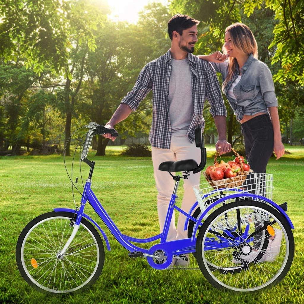 Adult Tricycles 7 Speed, Adult Trikes, Three Wheel Cruiser Bike Bicycle with 24-Inch Wheels and LarShopping Basket for Women, Seniors, Men