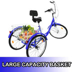 Adult Tricycles 7 Speed, Adult Trikes, Three Wheel Cruiser Bike Bicycle with 24-Inch Wheels and LarShopping Basket for Women, Seniors, Men