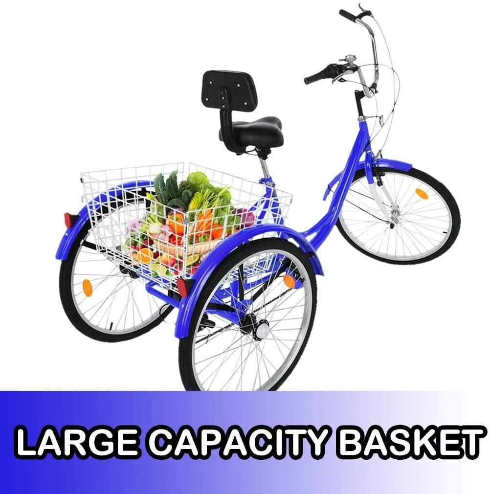 Adult Tricycles 7 Speed, Adult Trikes, Three Wheel Cruiser Bike Bicycle with 24-Inch Wheels and LarShopping Basket for Women, Seniors, Men