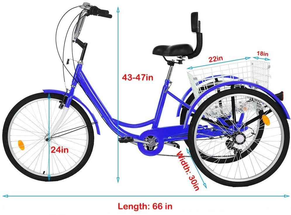 Adult Tricycles 7 Speed, Adult Trikes, Three Wheel Cruiser Bike Bicycle with 24-Inch Wheels and LarShopping Basket for Women, Seniors, Men