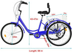 Adult Tricycles 7 Speed, Adult Trikes, Three Wheel Cruiser Bike Bicycle with 24-Inch Wheels and LarShopping Basket for Women, Seniors, Men