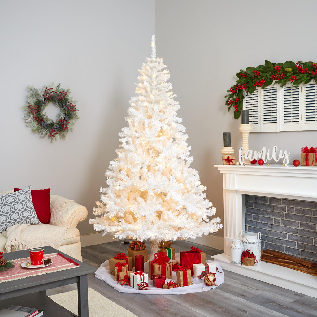 Nearly Natural 7.5' White Artificial Christmas Prelit 400 Clear LED Lights