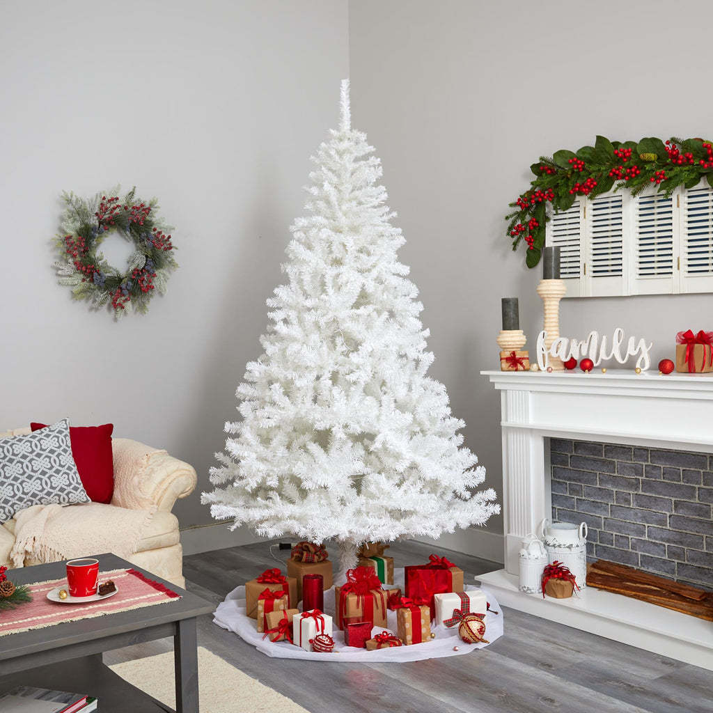 Nearly Natural 8' Pine Artificial Christmas Tree Prelit with LED Lights, White