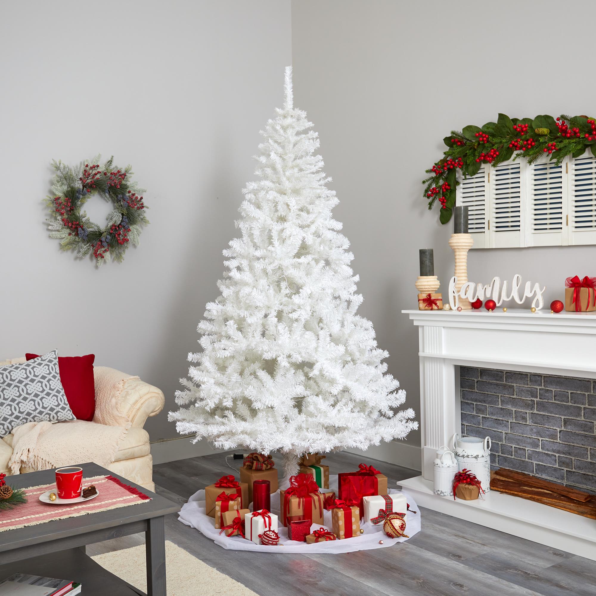 Nearly Natural 8' Pine Artificial Christmas Tree Prelit with LED Lights, White