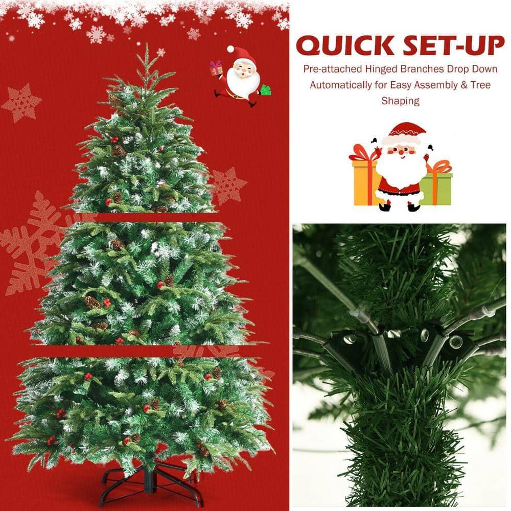 5 ft. Green Pre-Lit LED Snowy Hinged Artificial Christmas Tree with Multi-Color Lights