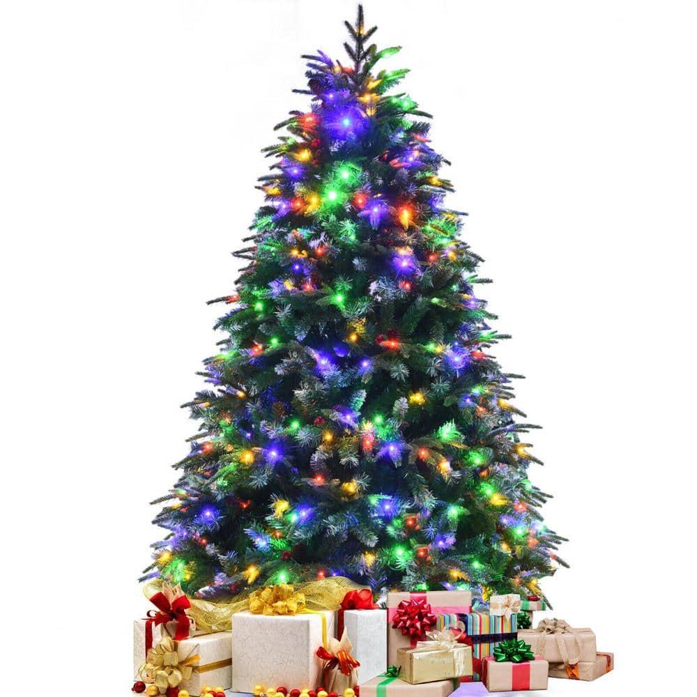 5 ft. Green Pre-Lit LED Snowy Hinged Artificial Christmas Tree with Multi-Color Lights