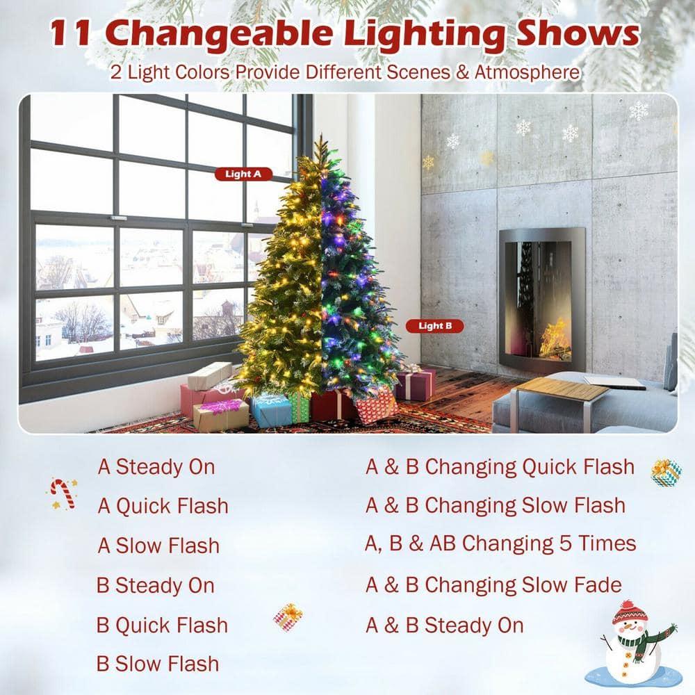 5 ft. Green Pre-Lit LED Snowy Hinged Artificial Christmas Tree with Multi-Color Lights
