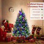 5 ft. Green Pre-Lit LED Snowy Hinged Artificial Christmas Tree with Multi-Color Lights
