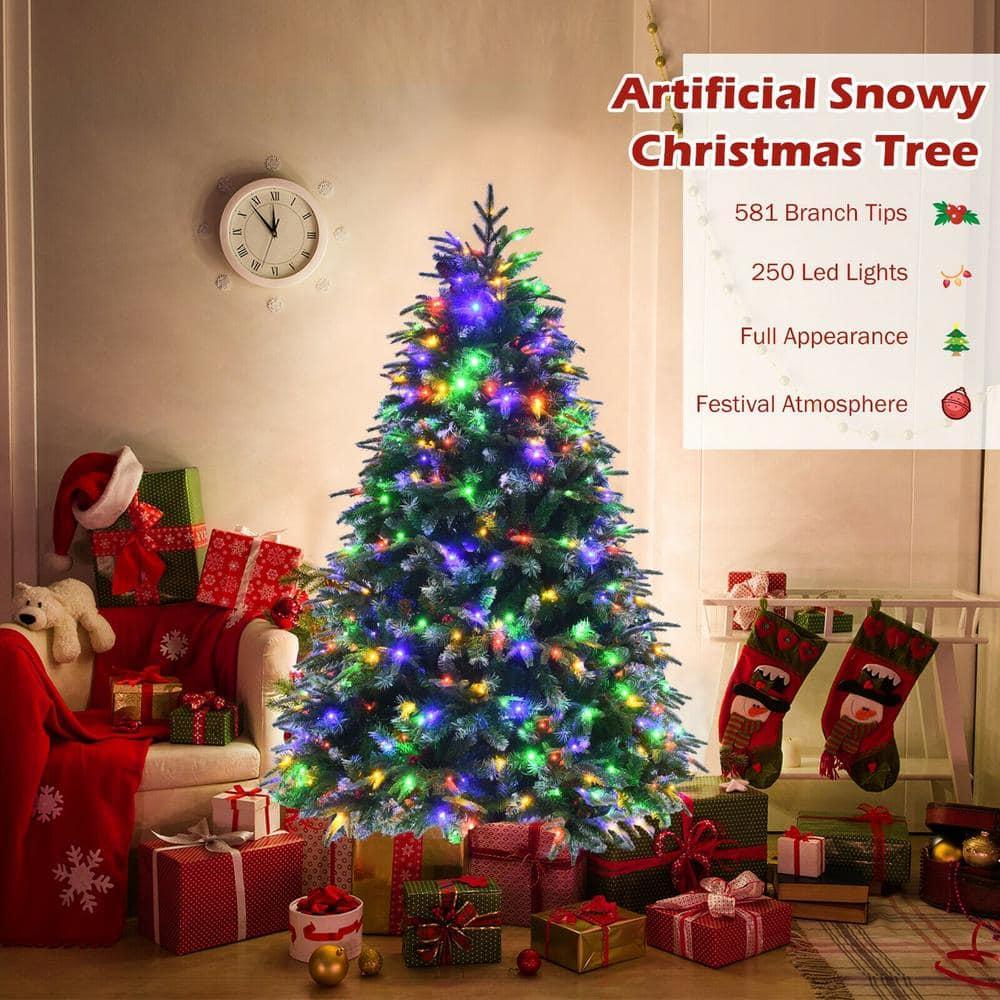 5 ft. Green Pre-Lit LED Snowy Hinged Artificial Christmas Tree with Multi-Color Lights