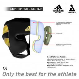 adiStar Pro Boxing Headguard - For Boxing, Kickboxing, and Training - for Men, Women, Unisex- Small, Black/Gold