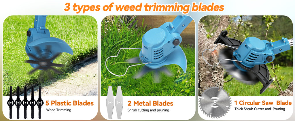 Electric Weed Wacker,Cordless Weed Eater 20000R,Battery Powered, 4-in-1 Brush Cutter with Wheel,Lawn Mower for Grass, 6 inch String Trimmer for Shrubs, Weeds,Weed Trimmer for Garden Yard