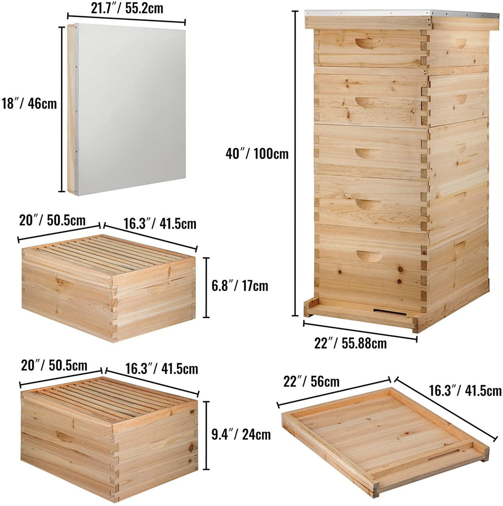 bees box wooden kit bee nest beekeeping equipment beekeeper tool for bee hive supply nest frame with metal roof (color : 10 frame 5 layer)
