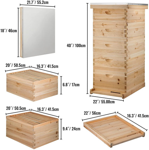 bees box wooden kit bee nest beekeeping equipment beekeeper tool for bee hive supply nest frame with metal roof (color : 10 frame 5 layer)