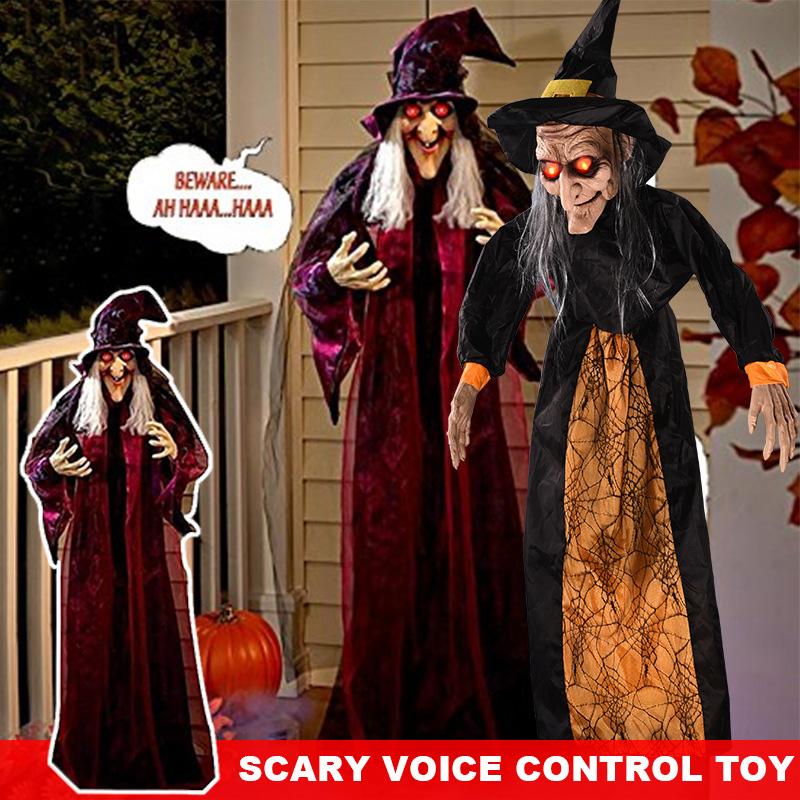 Liveday Talking Witch Halloween Haunted House Prop Decor Sound Control Toy Ghost Festival Bar Horror Electric Luminous Hanging New