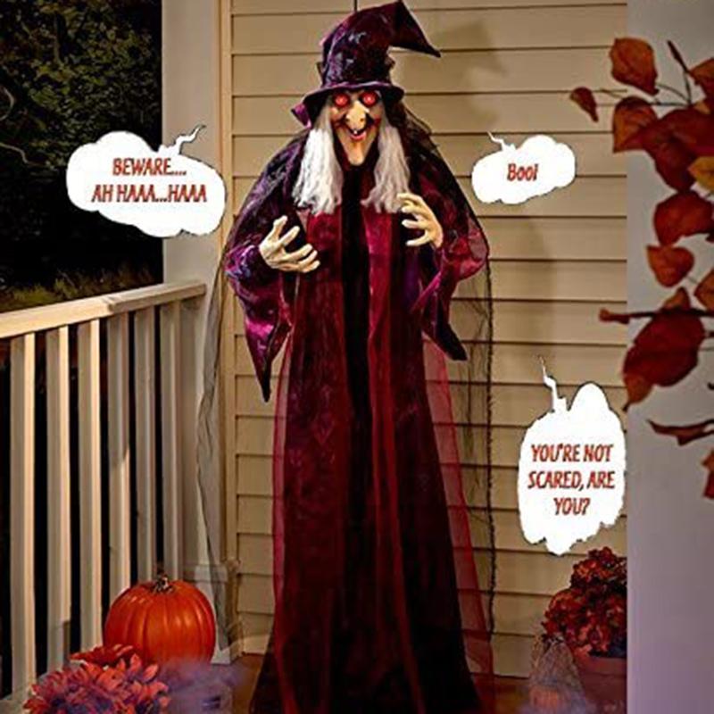 Liveday Talking Witch Halloween Haunted House Prop Decor Sound Control Toy Ghost Festival Bar Horror Electric Luminous Hanging New