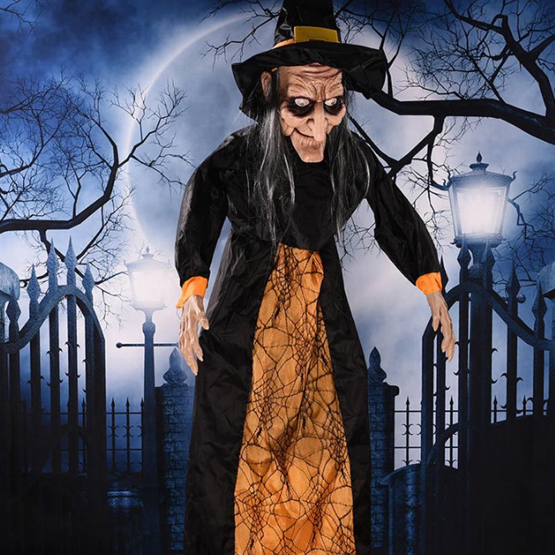 Liveday Talking Witch Halloween Haunted House Prop Decor Sound Control Toy Ghost Festival Bar Horror Electric Luminous Hanging New
