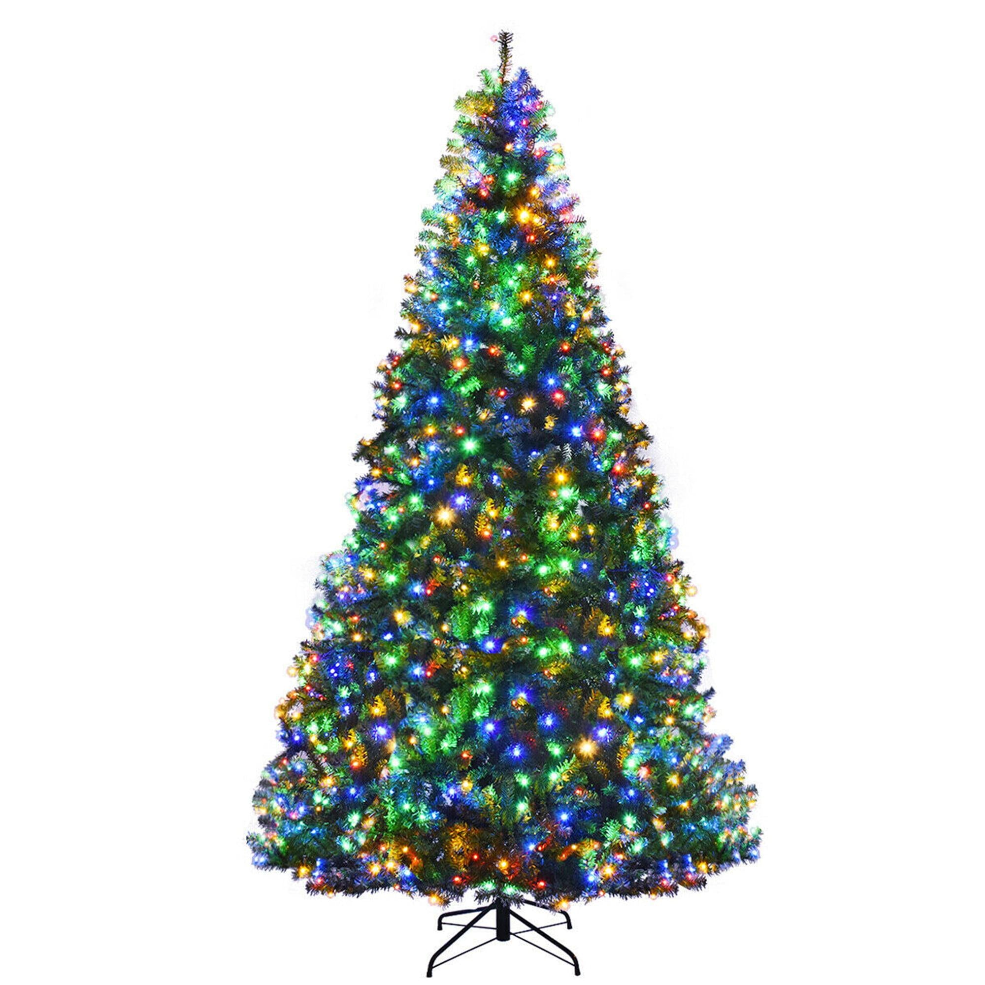 Gymax 9FT Pre-Lit Christmas Tree Hinged Artificial Tree w/ Metal Stand LED Lights